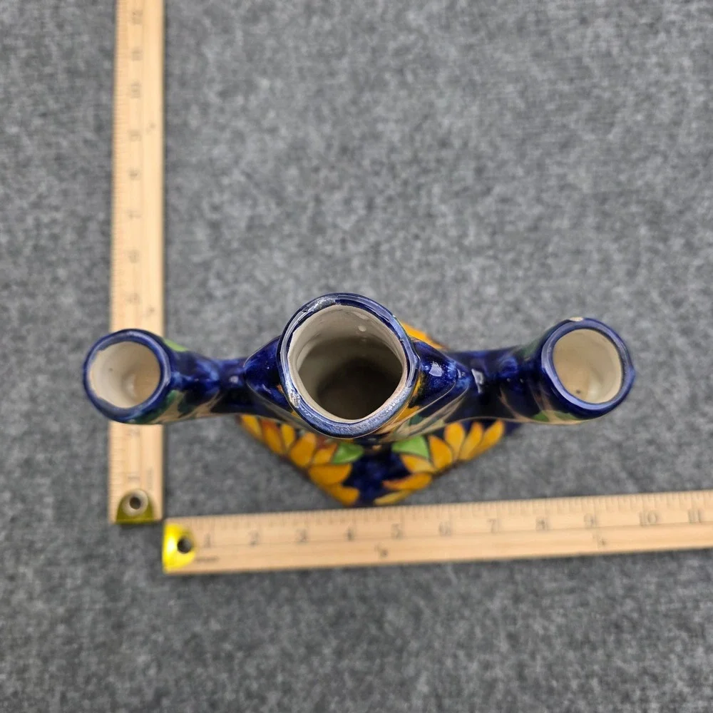 Vtg T. Ruth Mexico Talavera Pottery 3-Arm Candelabra Sunflower Hand Painted‎ 8